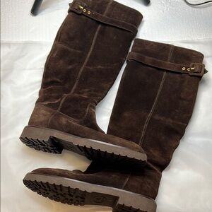 CHANEL Brown Suede Knee-High Boots